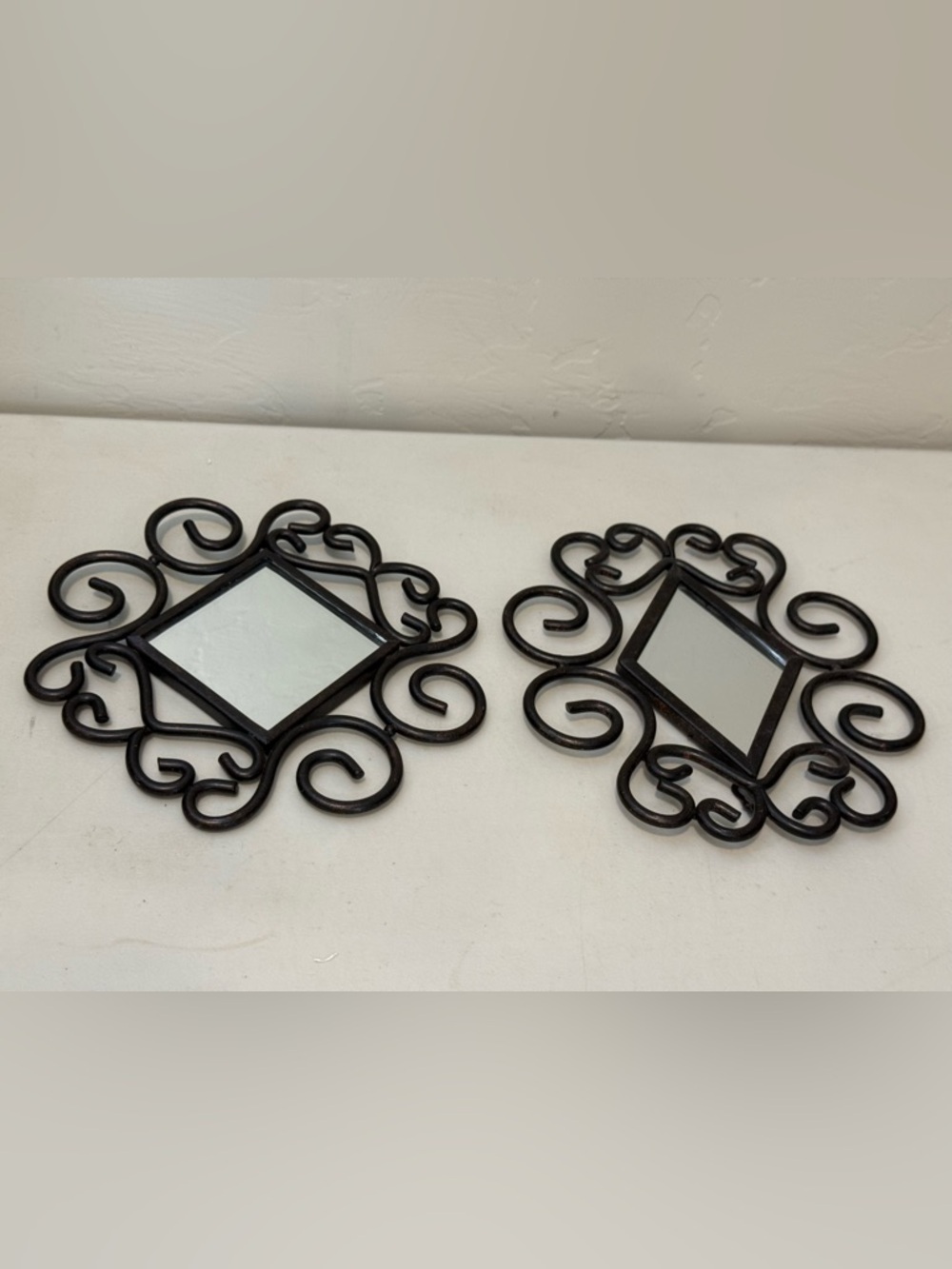 Ornate Pair Of Mirrors Duo black metal frame design Geometric‎ Entry Room Decor